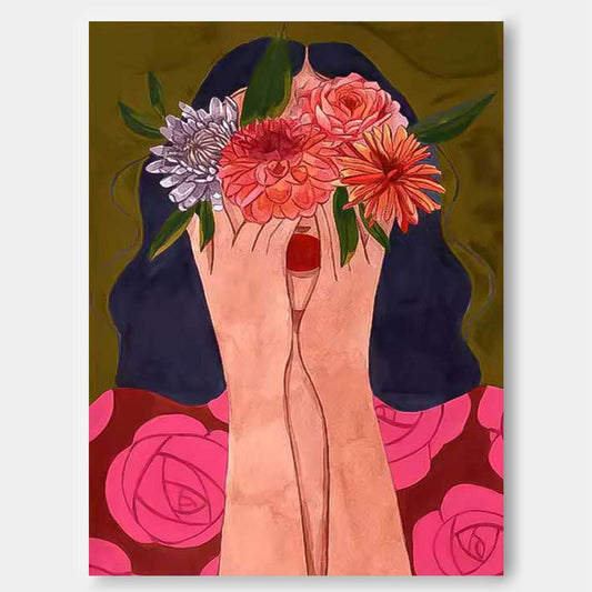 Vibrant Floral Embrace: Expressive Oil Painting of Hands and Blooms