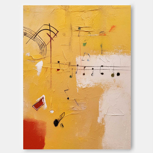 Vibrant Abstract Oil Painting with Musical Notes and Colorful Textures