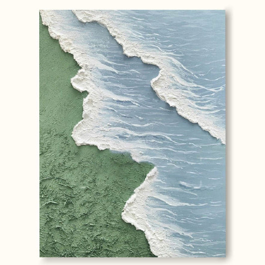 Serene Coastal Landscape Oil Painting – Minimalist Beach and Ocean Decor