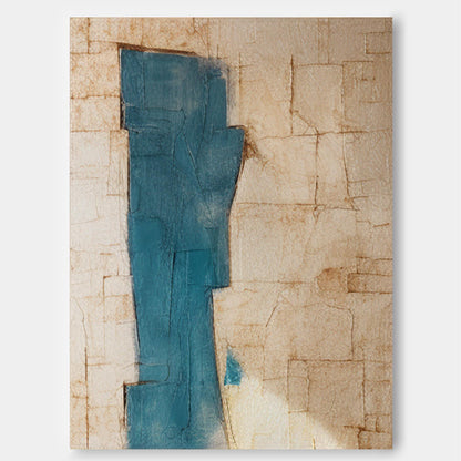 Serene Abstract Oil Painting with Blue and Beige Textures for Modern Home Décor