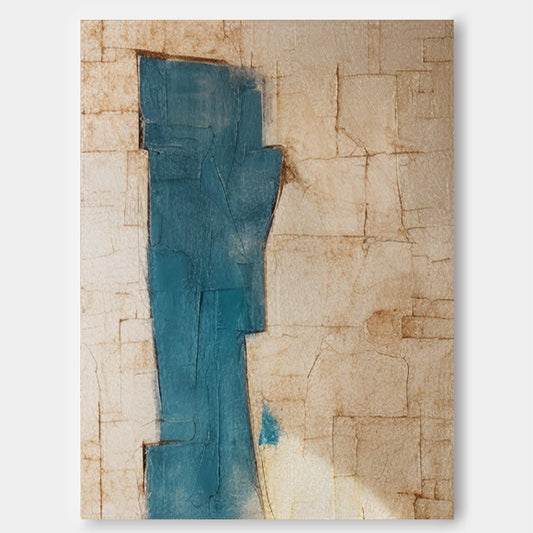 Serene Abstract Oil Painting with Blue and Beige Textures for Modern Home Décor