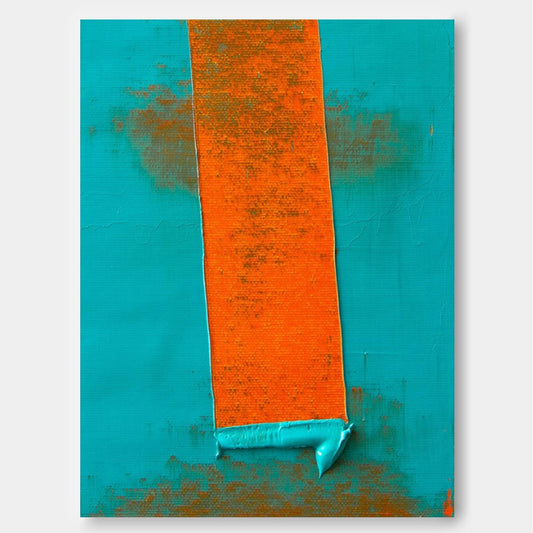 Vibrant Abstract Oil Painting with Bold Orange and Turquoise Palette