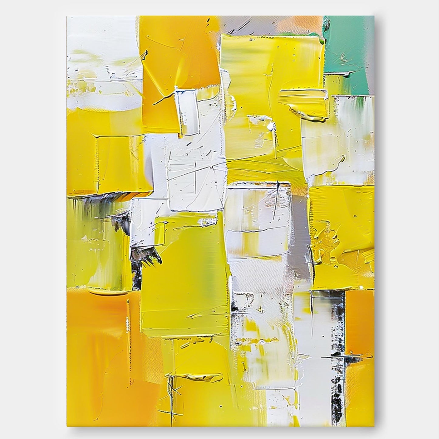 Vibrant Yellow Abstract Oil Painting for Modern Home Decor