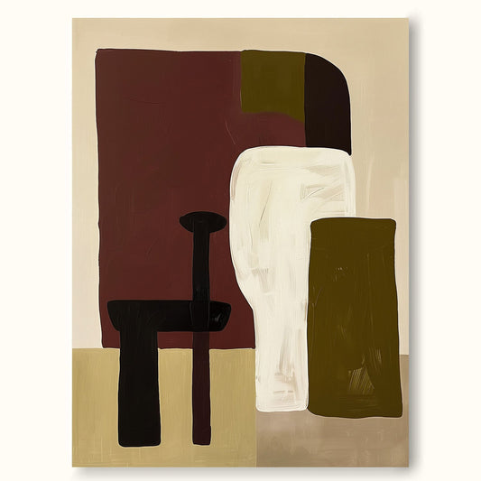 Contemporary Vintage Abstract Oil Painting with Unique Geometric Shapes