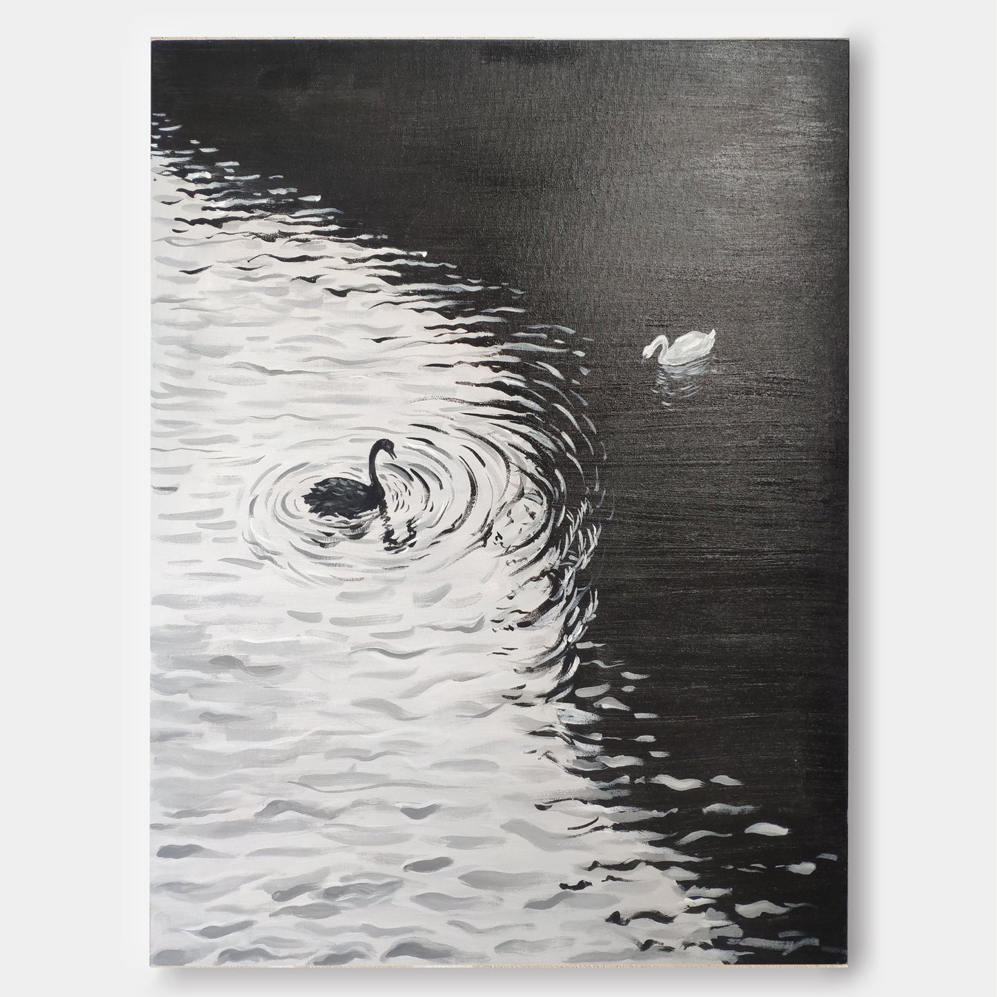 Elegant Swans on Water Black and White Oil Painting Canvas Art