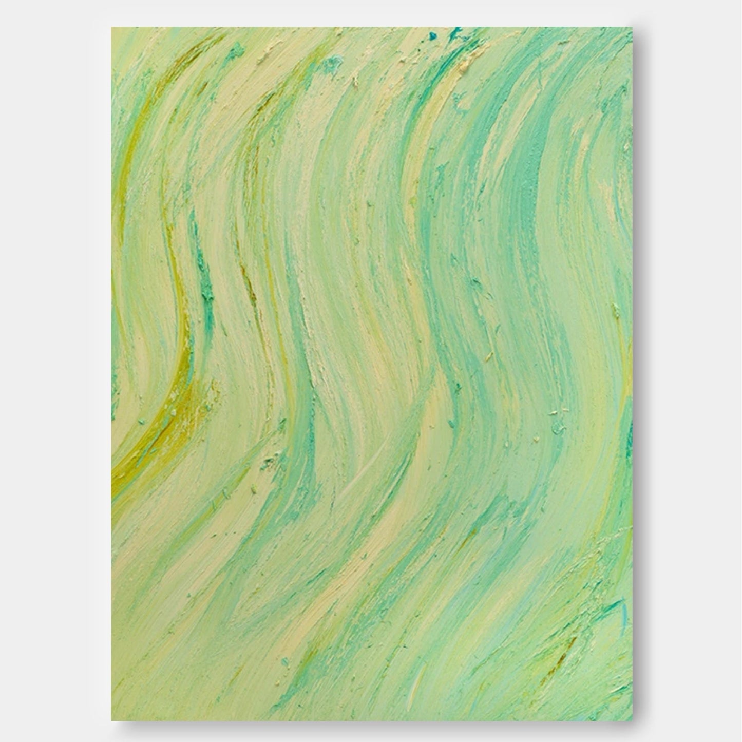 Textured Abstract Oil Painting in Soothing Green Tones for Modern Decor