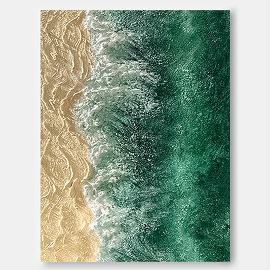 Serene Beach and Ocean Waves Oil Painting for Coastal Decor