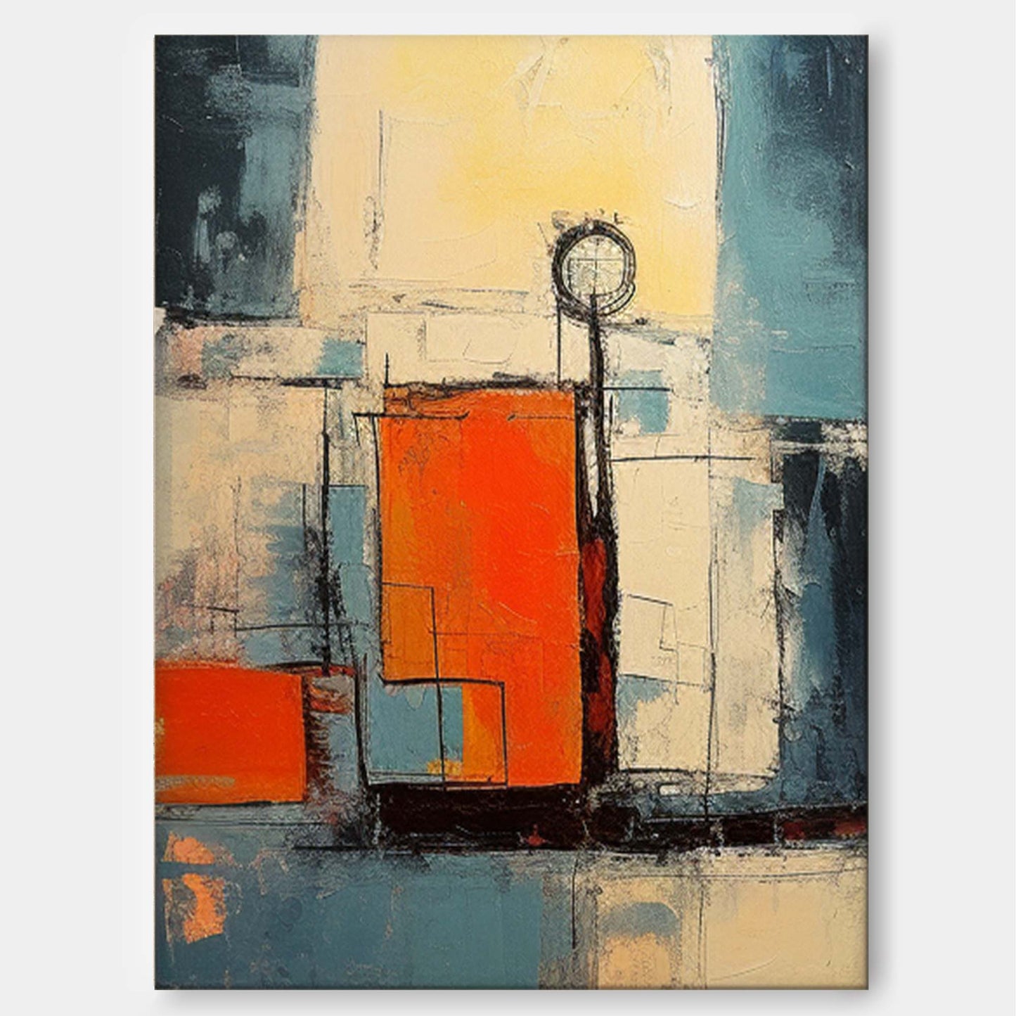 Vibrant Abstract Oil Painting with Bold Colors and Modern Geometric Design