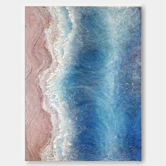 Tranquil Ocean Waves Oil Painting – Coastal Beach Art for Relaxing Home Decor