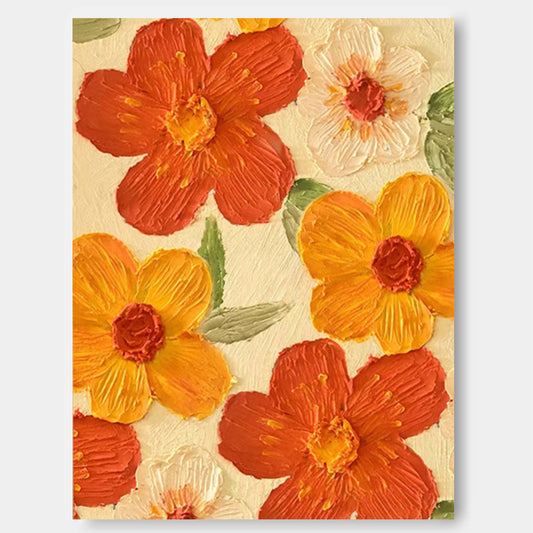 Vibrant Floral Oil Painting - Colorful Flower Wall Art for Home Decor