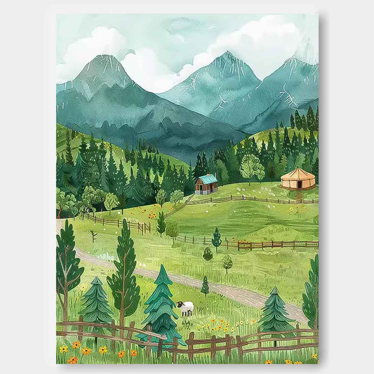 Serene Mountain Landscape Oil Painting for Home Decor and Gift Inspiration