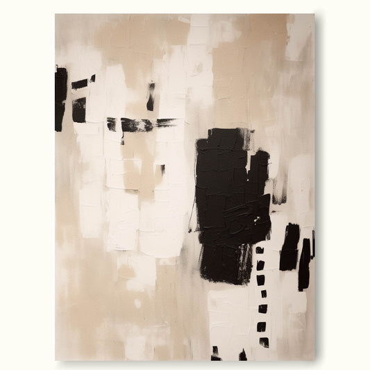 Contemporary Minimalist Black and White Abstract Oil Painting for Modern Interiors