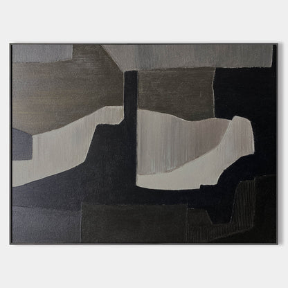 Chic Black and Grey Abstract Oil Painting for Modern Art Decor