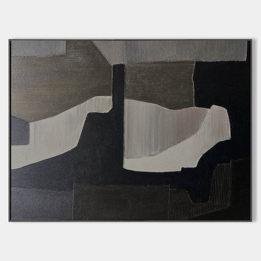 Chic Black and Grey Abstract Oil Painting for Modern Art Decor