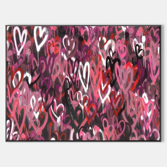 Colorful Love Hearts Abstract Oil Painting for Home Decor and Gift Ideas