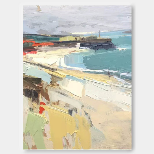 Serene Coastal Landscape Oil Painting for Beach House Decor