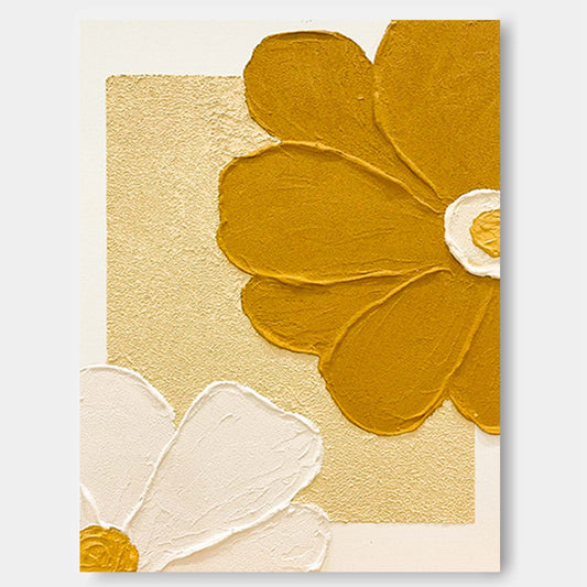 Vibrant Floral Oil Painting on Canvas with Golden Accents for Home Decor