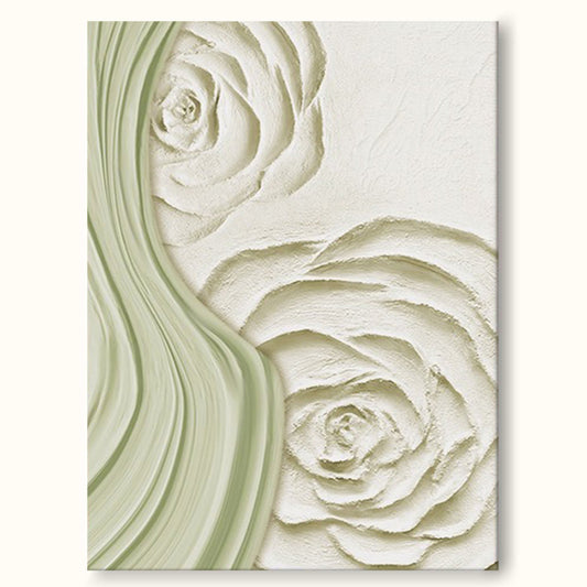 Elegant Minimalist Oil Painting of Soft Green Flowers for Home Decor