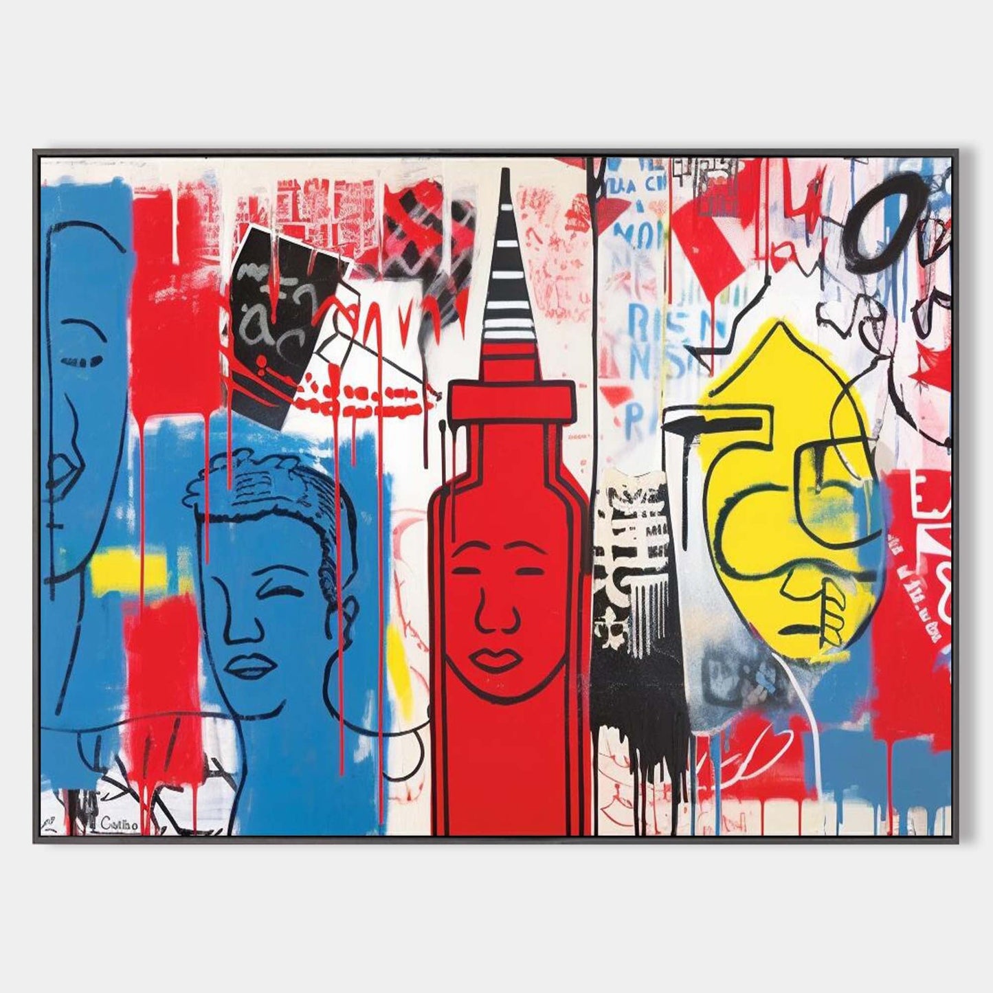 Vibrant Modern Pop Art Canvas Painting with Bold Colors and Graphic Elements