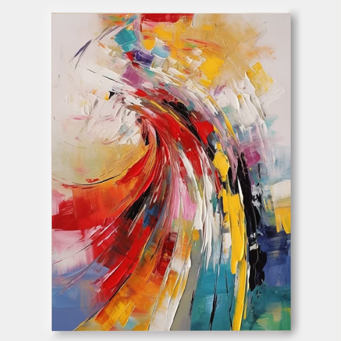 Vibrant Abstract Oil Painting with Dynamic Swirls and Bold Colors for Modern Decor