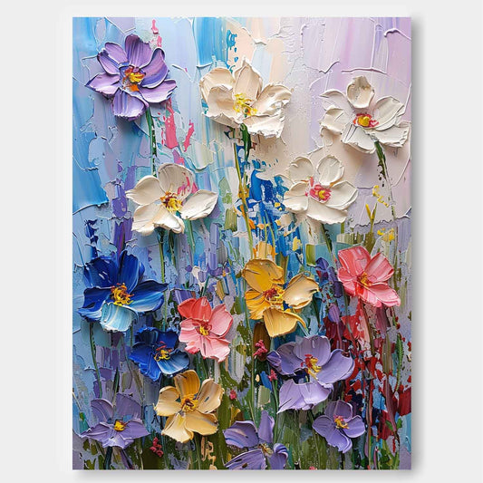 Vibrant Floral Oil Painting for Home Decor | Colorful Blooming Canvas Artwork
