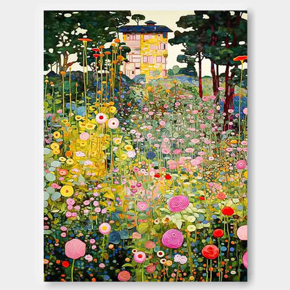 Vibrant Floral Landscape Oil Painting for Home Decor and Art Lovers