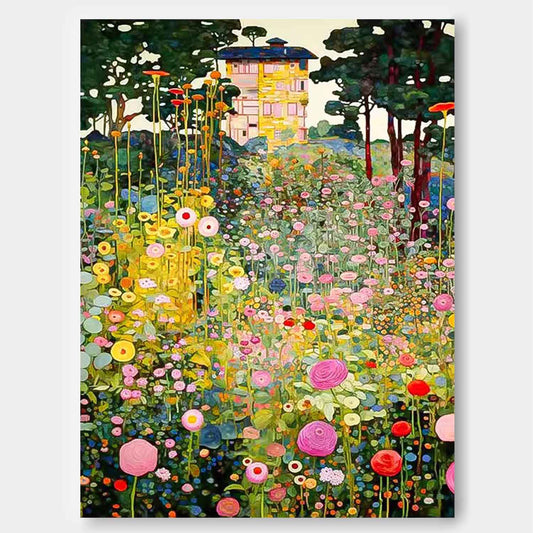 Vibrant Floral Landscape Oil Painting for Home Decor and Art Lovers