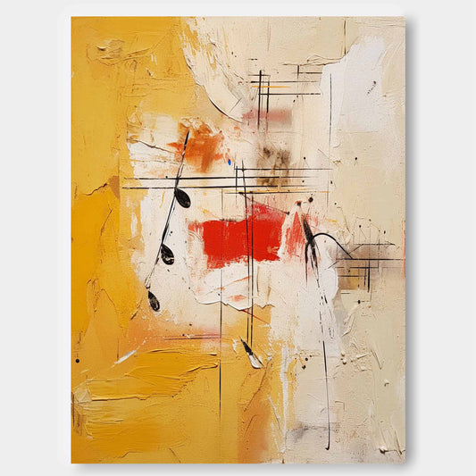 Vibrant Abstract Oil Painting with Musical Notes in Warm Colors