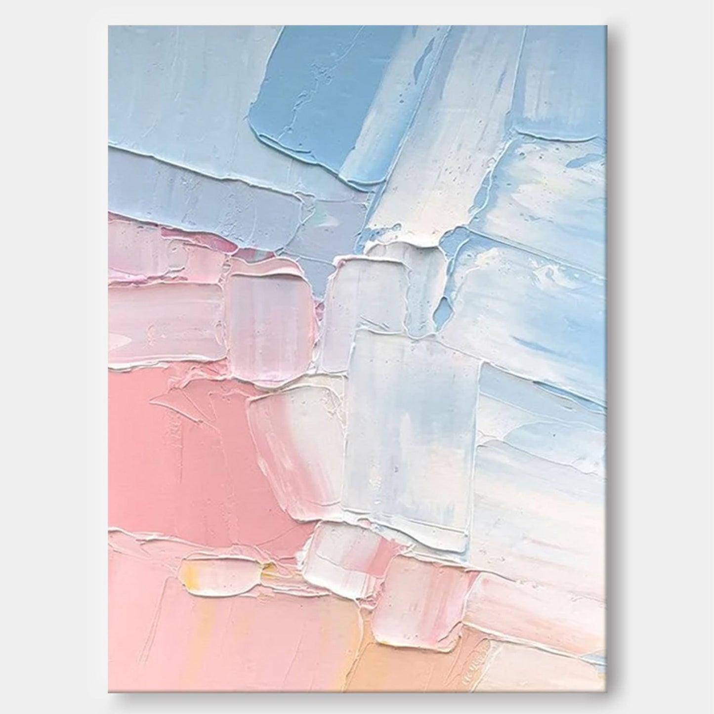 Serene Abstract Oil Painting in Soft Blue and Pink Hues for Modern Decor