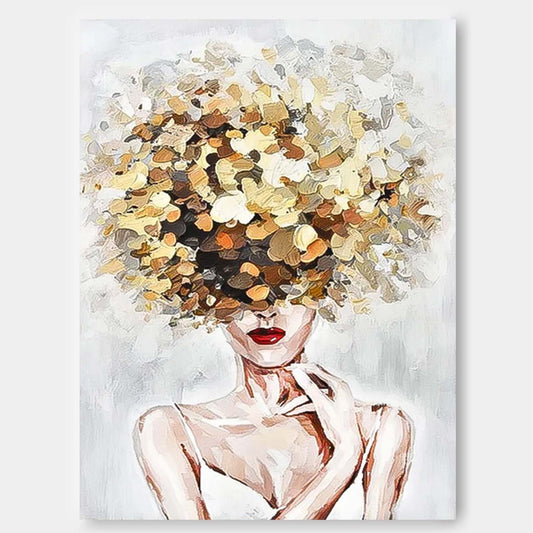 Abstract Woman with Floral Hat Oil Painting for Stylish Home Decor