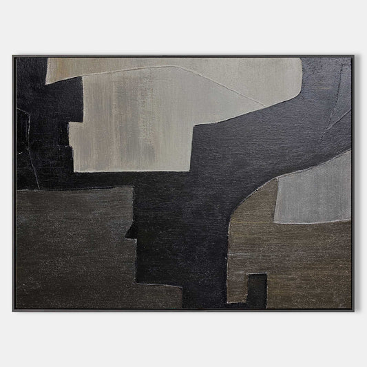 Contemporary Black and Grey Abstract Oil Painting for Modern Home Decor