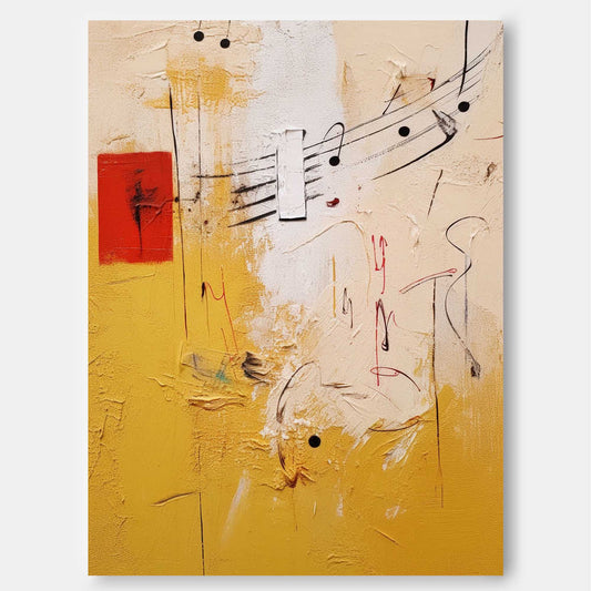 Vibrant Abstract Oil Painting with Musical Notes and Bold Colors