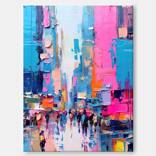 Vibrant Cityscape Oil Painting for Modern Home Decor