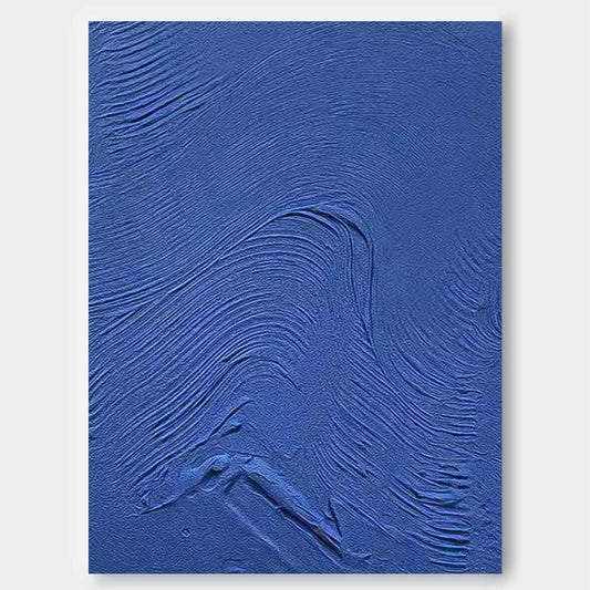 Textured Blue Abstract Oil Painting for Modern Minimalist Home Decor