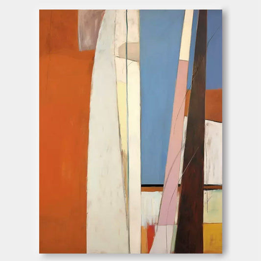 Modern Abstract Oil Painting with Vibrant Colors and Geometric Shapes