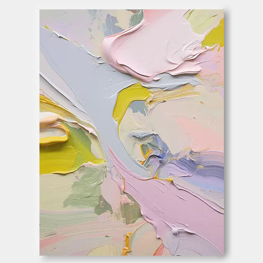 Vibrant Abstract Oil Painting with Soft Pastel Colors for Modern Decor