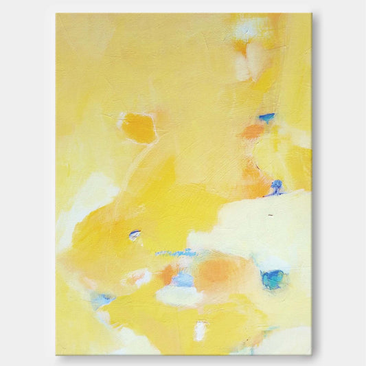 Bright Yellow Abstract Oil Painting for Modern Minimalist Home Decor