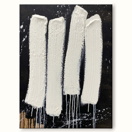 Contemporary Minimalist Abstract Oil Painting with Textured White Stripes