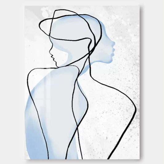 Contemporary Abstract Oil Painting of Blue Silhouetted Figures on Canvas