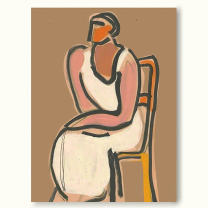 Stylized Vintage Woman Sitting - Unique Modern Oil Painting for Home Decor