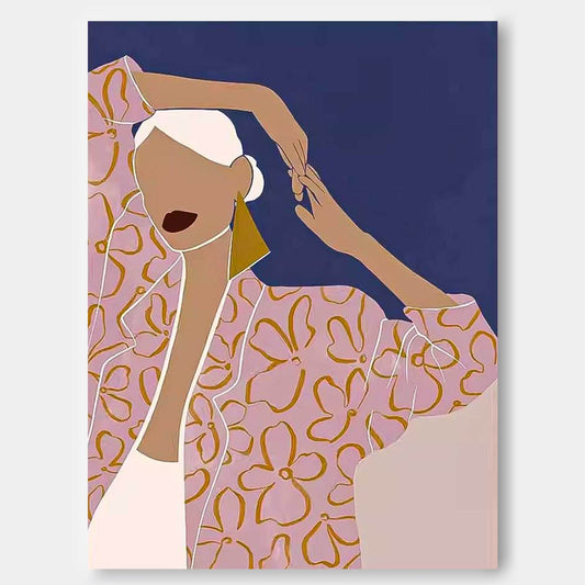Stylish Woman in Floral Blouse - Contemporary Oil Painting for Elegant Decor