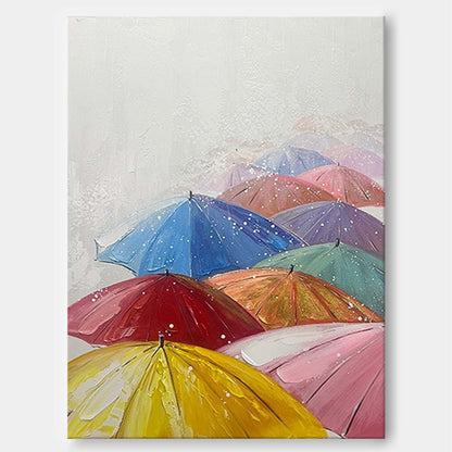 Colorful Umbrellas Abstract Oil Painting for Modern Home Decor