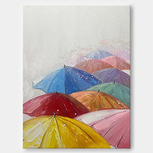 Colorful Umbrellas Abstract Oil Painting for Modern Home Decor