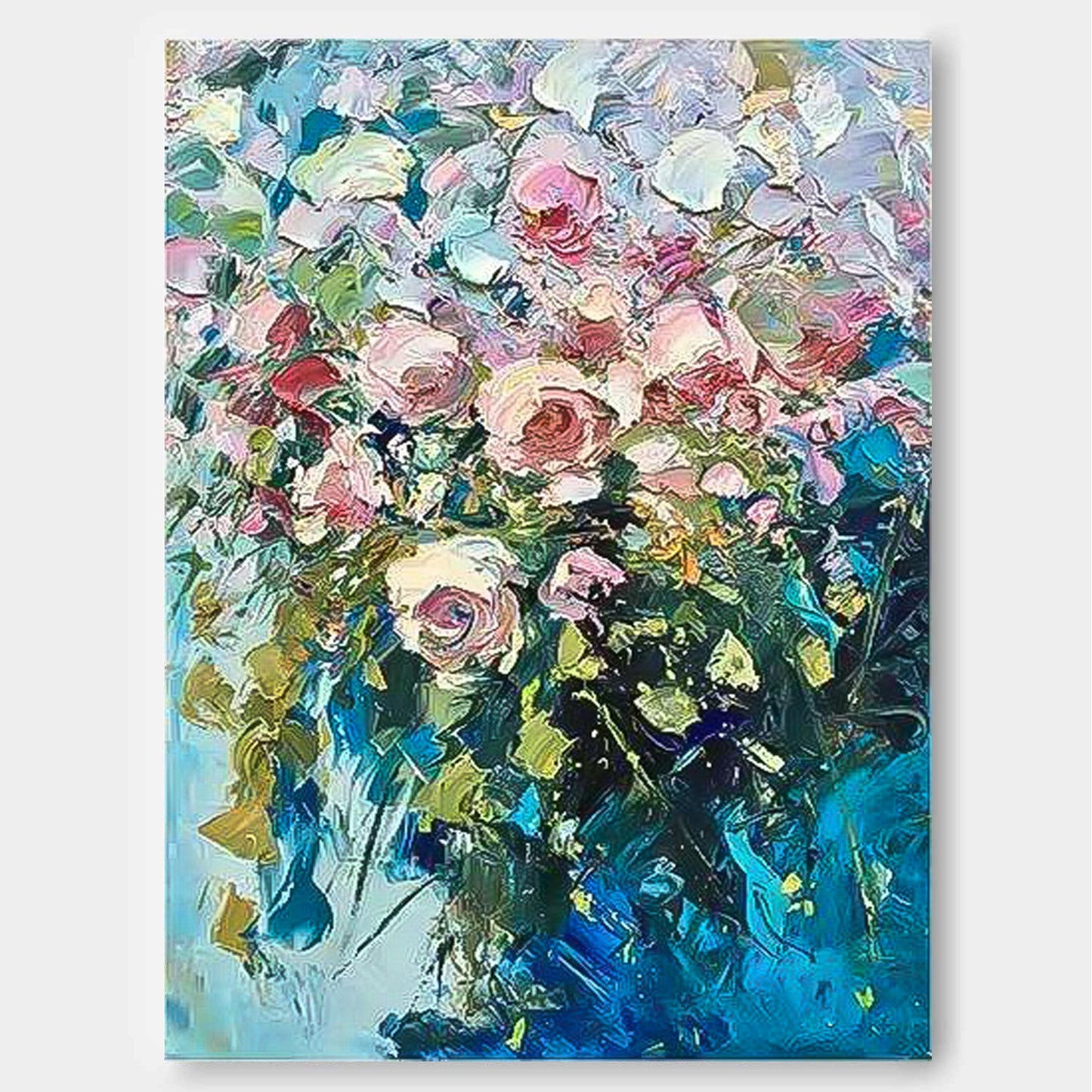Vibrant Floral Oil Painting for Home Décor - Romantic Flower Canvas Art