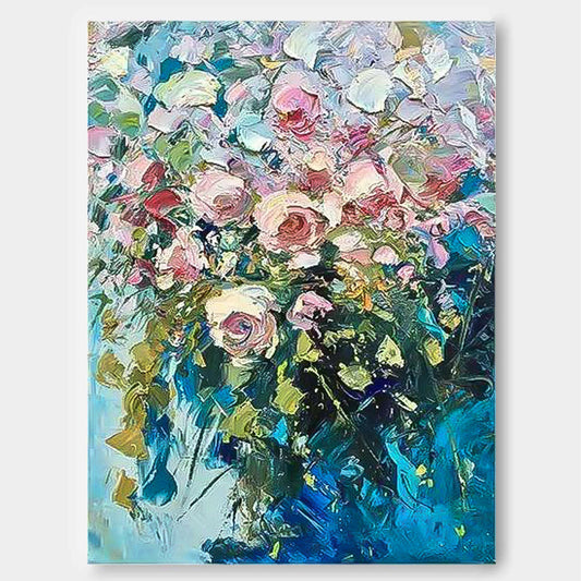 Vibrant Floral Oil Painting for Home Décor - Romantic Flower Canvas Art