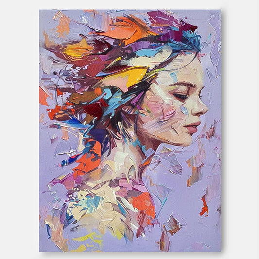 Colorful Abstract Woman Portrait Oil Painting for Modern Home Decor
