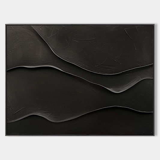 Textured Black Modern Abstract Oil Painting for Contemporary Home Decor