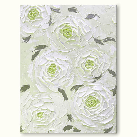 Elegant White Floral Oil Painting for Minimalist Home Decor