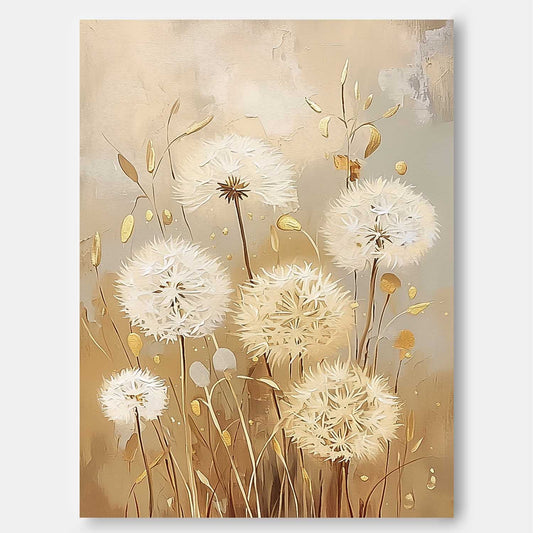 Elegant White Dandelion Flowers Oil Painting for Chic Home Decor