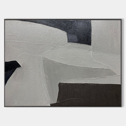 Monochrome Black and Grey Abstract Oil Painting for Modern Home Decor